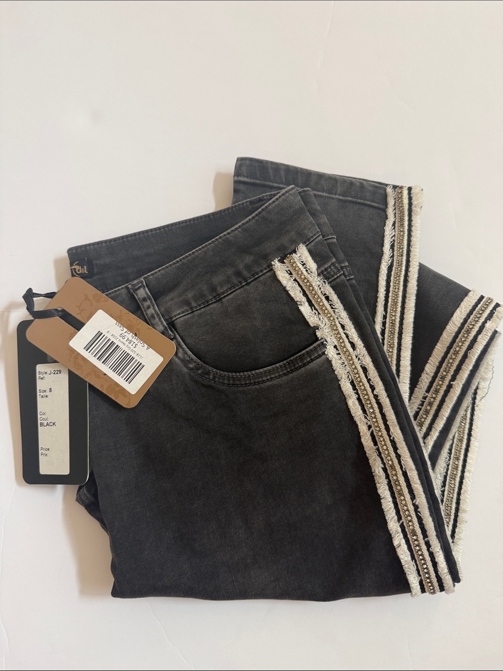 NWT boutique skinny Black Jeans with fringe detail - Size 8 Jane & John label